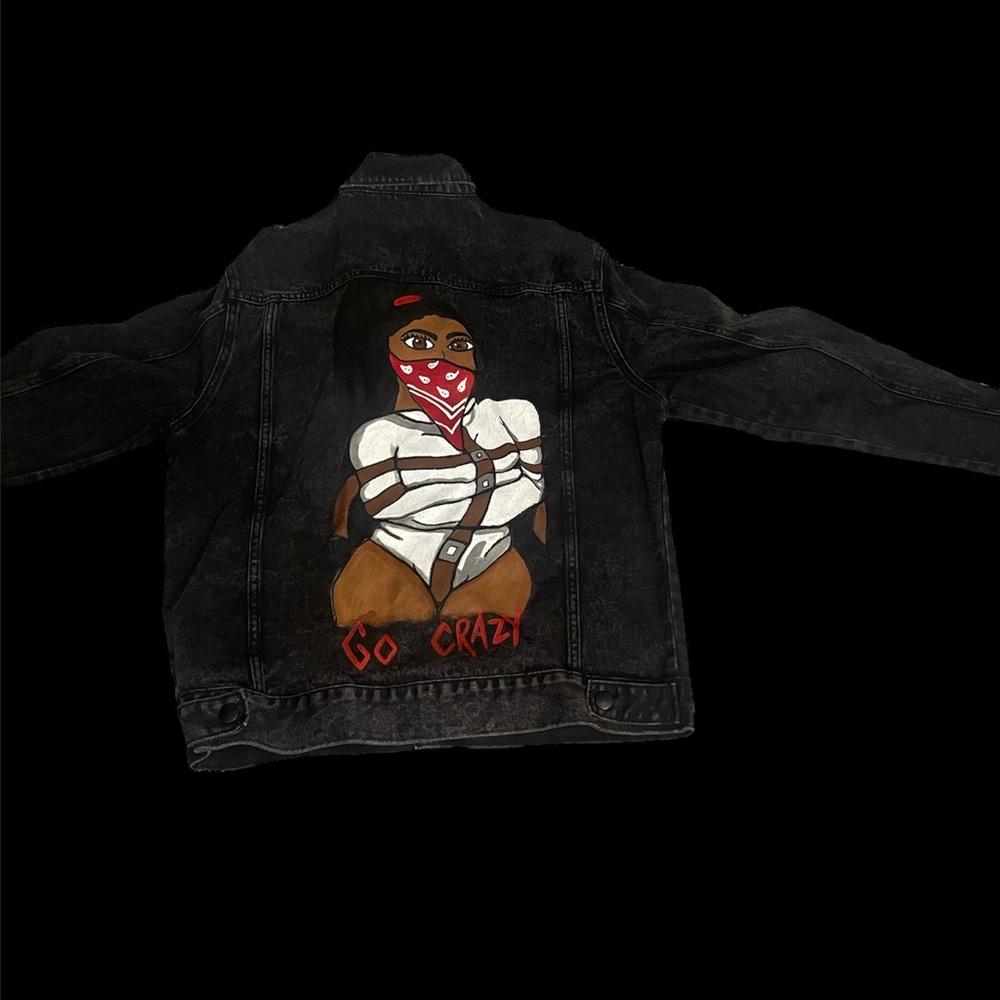 BLACK CUSTOM HAND PAINTED DENIM JACKET